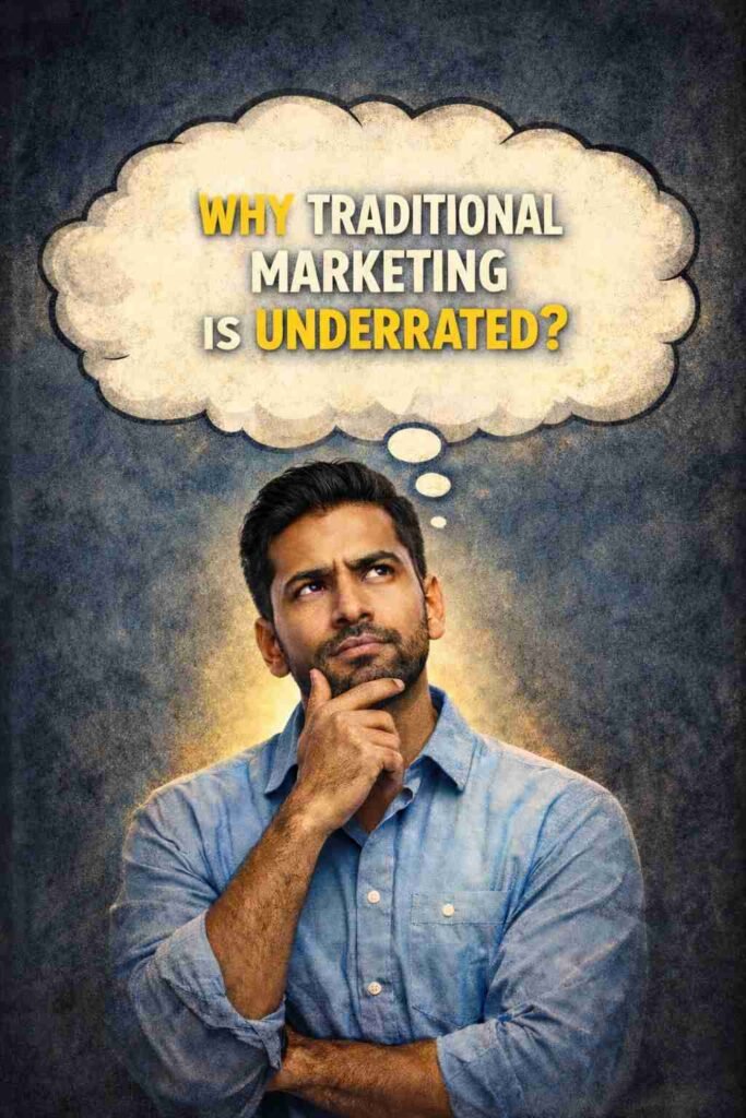 A man thinking about why traditional marketing is underrated.